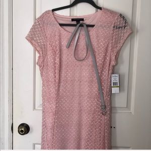 NWT short sleeved pink lacy dress with gray belt